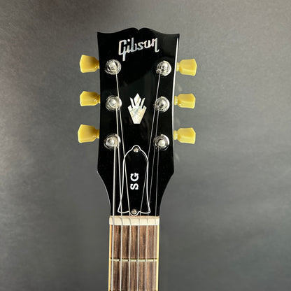 Front of headstock of Used 2019 Gibson '61 Reissue SG Cherry.