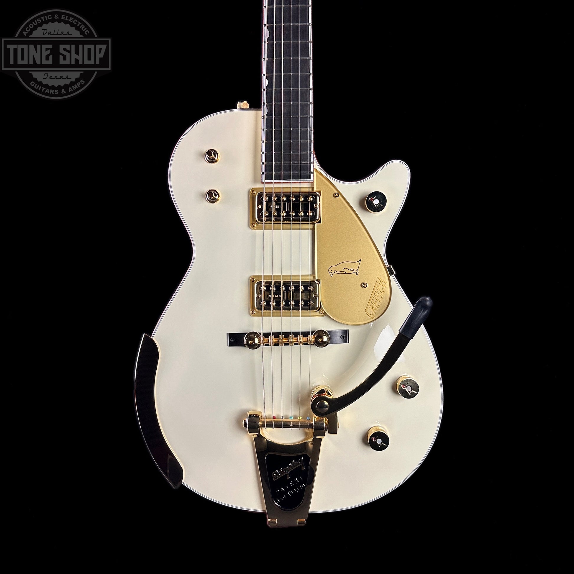 Front of body of Used Gretsch G6134T-58 Vintage Select Edition 58 Penguin Vintage White.