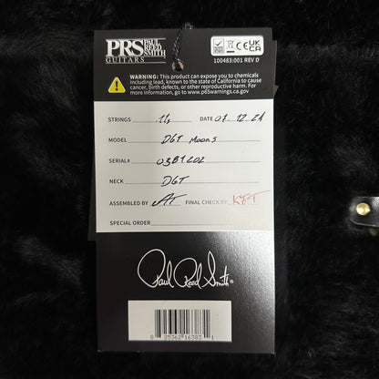 Hang tag for PRS DGT David Grissom Trem Gold Top w/moons.