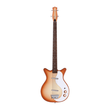 Full front shot of Danelectro 59 DC Long Scale Bass Copper Burst