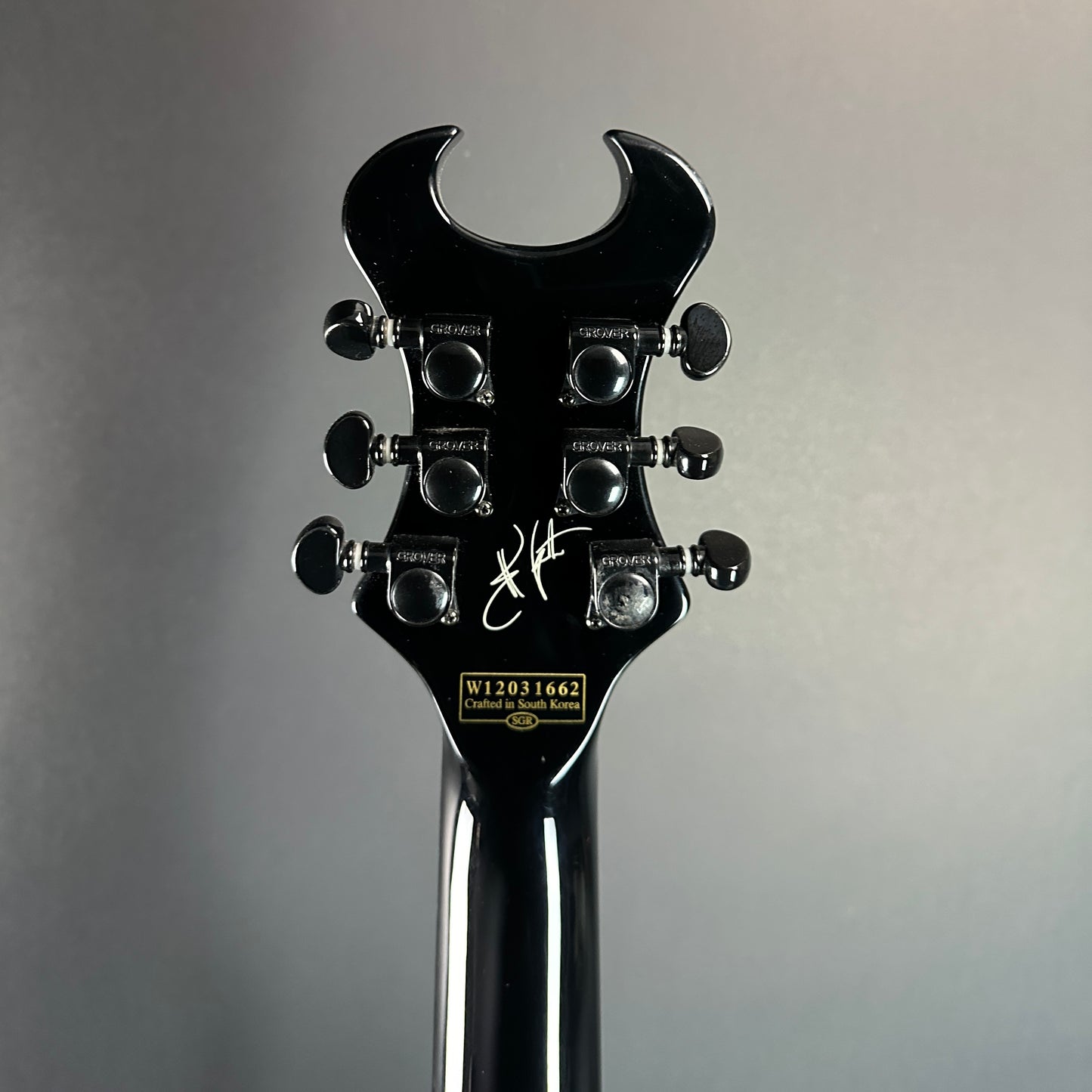 Back of headstock of Used Schecter Synyster Gates.