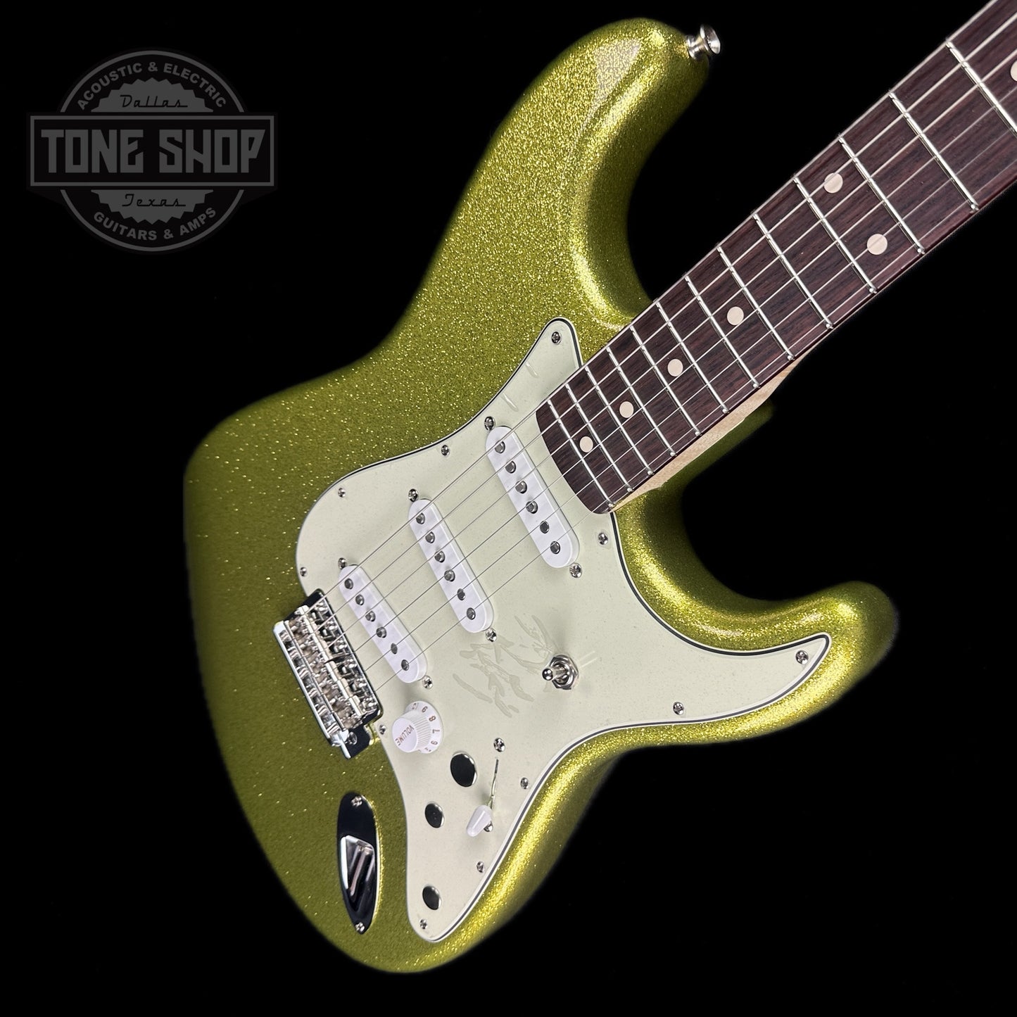 Front angle of Used Fender Custom Shop Dick Dale Strat.