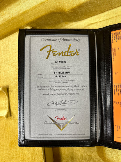 Certificate of authenticity for Fender Custom Shop Time Machine '54 Tele Journeyman Relic Faded Aged Nocaster Blonde.