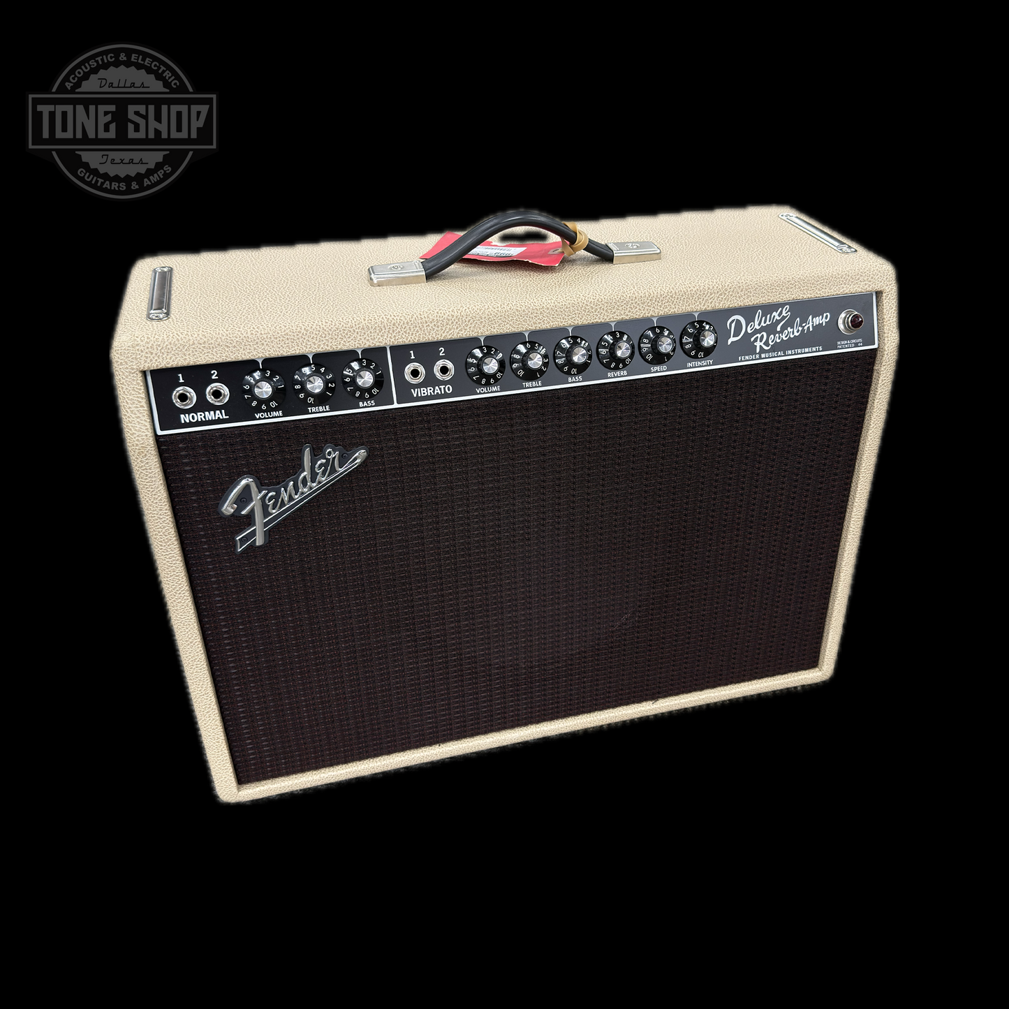 Front of Used Fender 65 Deluxe Reverb Tan  TSU18411