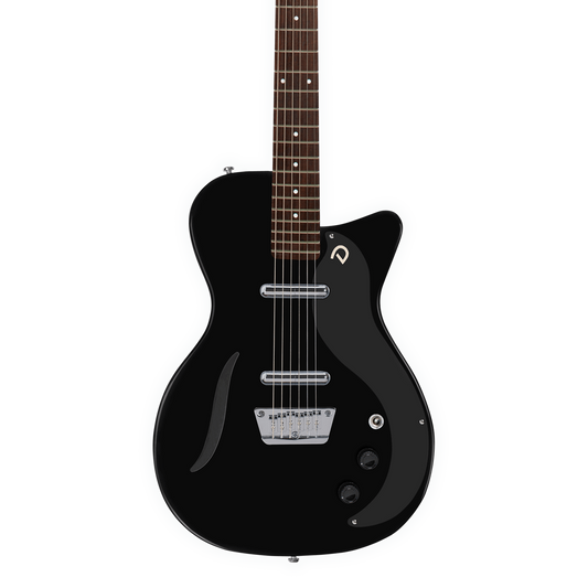 Front of Danelectro 56 Vintage Baritone Black.