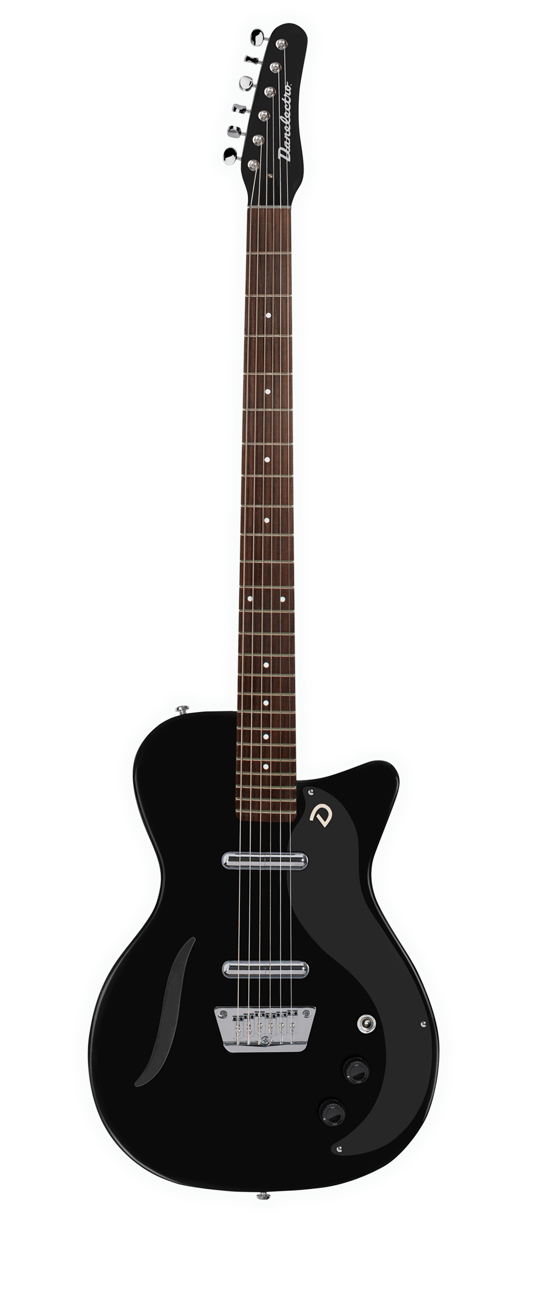 Full frontal of Danelectro 56 Vintage Baritone Black.