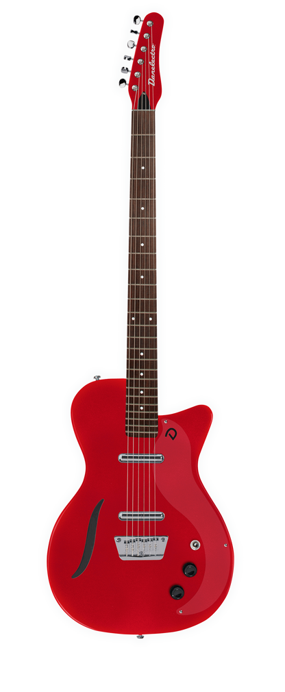 Full frontal of Danelectro 56 Vintage Baritone Metallic Red.