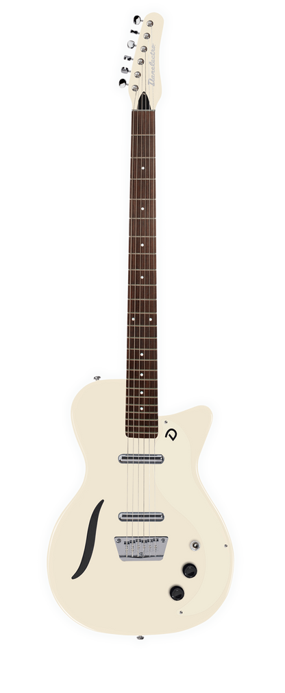 Full frontal of Danelectro 56 Vintage Baritone Vintage White.