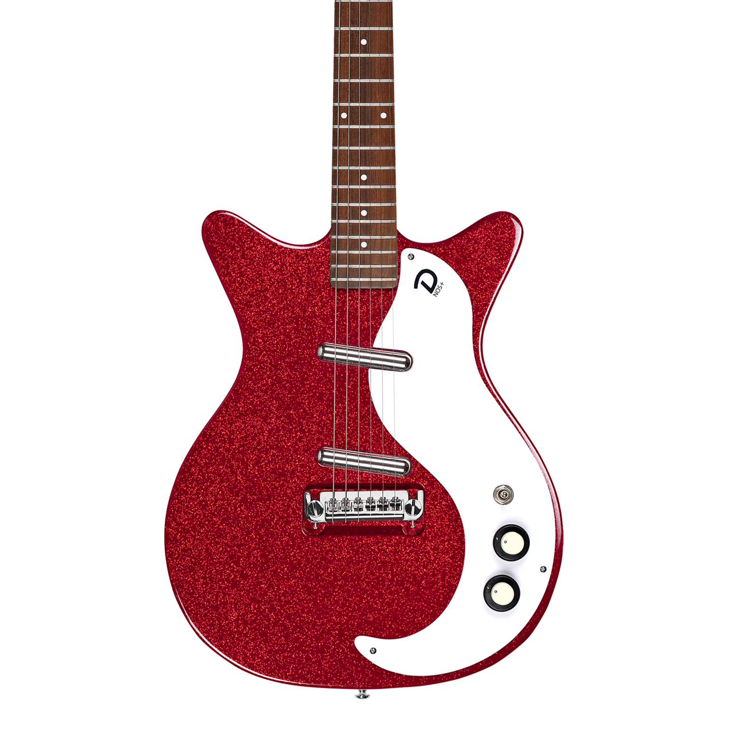 Front of Danelectro 59 MOD NOS+ Red Metalflake.