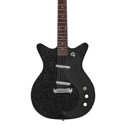 Front of Danelectro Blackout 59 Black Metal Flake.