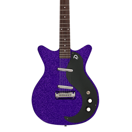 Front of Danelectro Blackout 59 Purple Metal Flake.