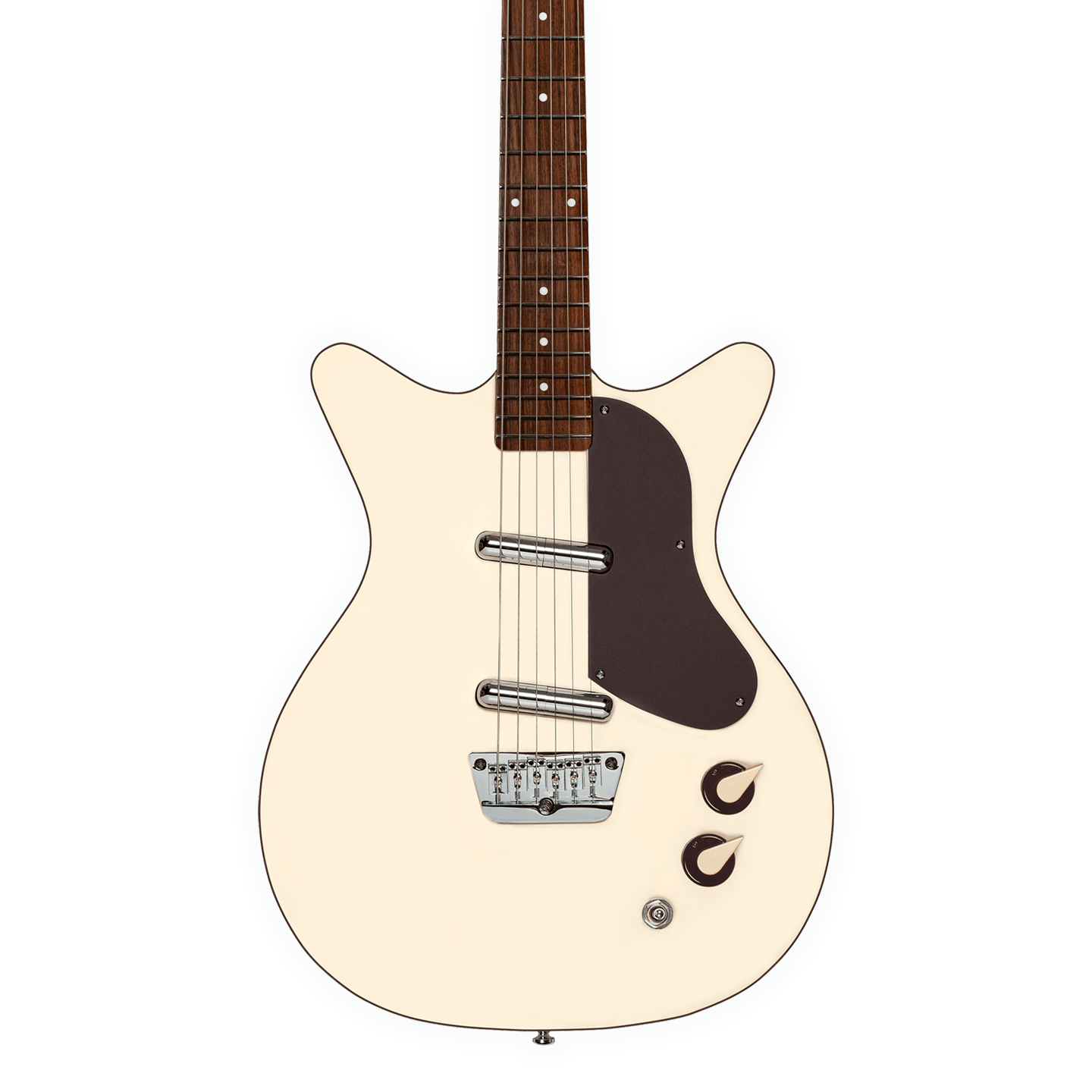 Front of Danelectro '59 Divine Fresh Cream.