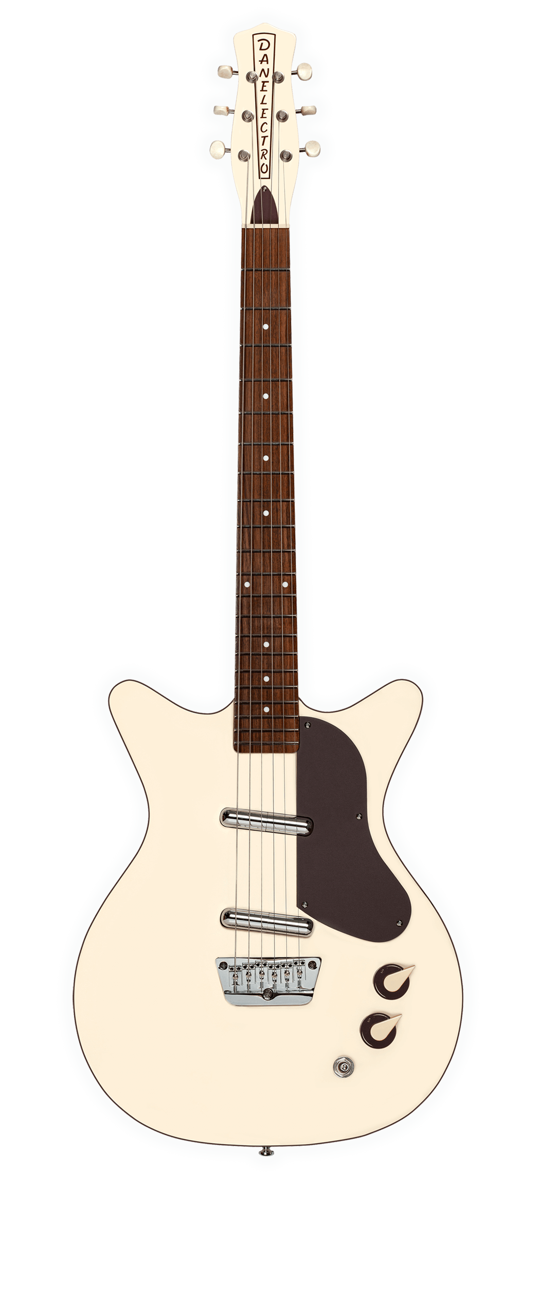 Full frontal of Danelectro '59 Divine Fresh Cream.