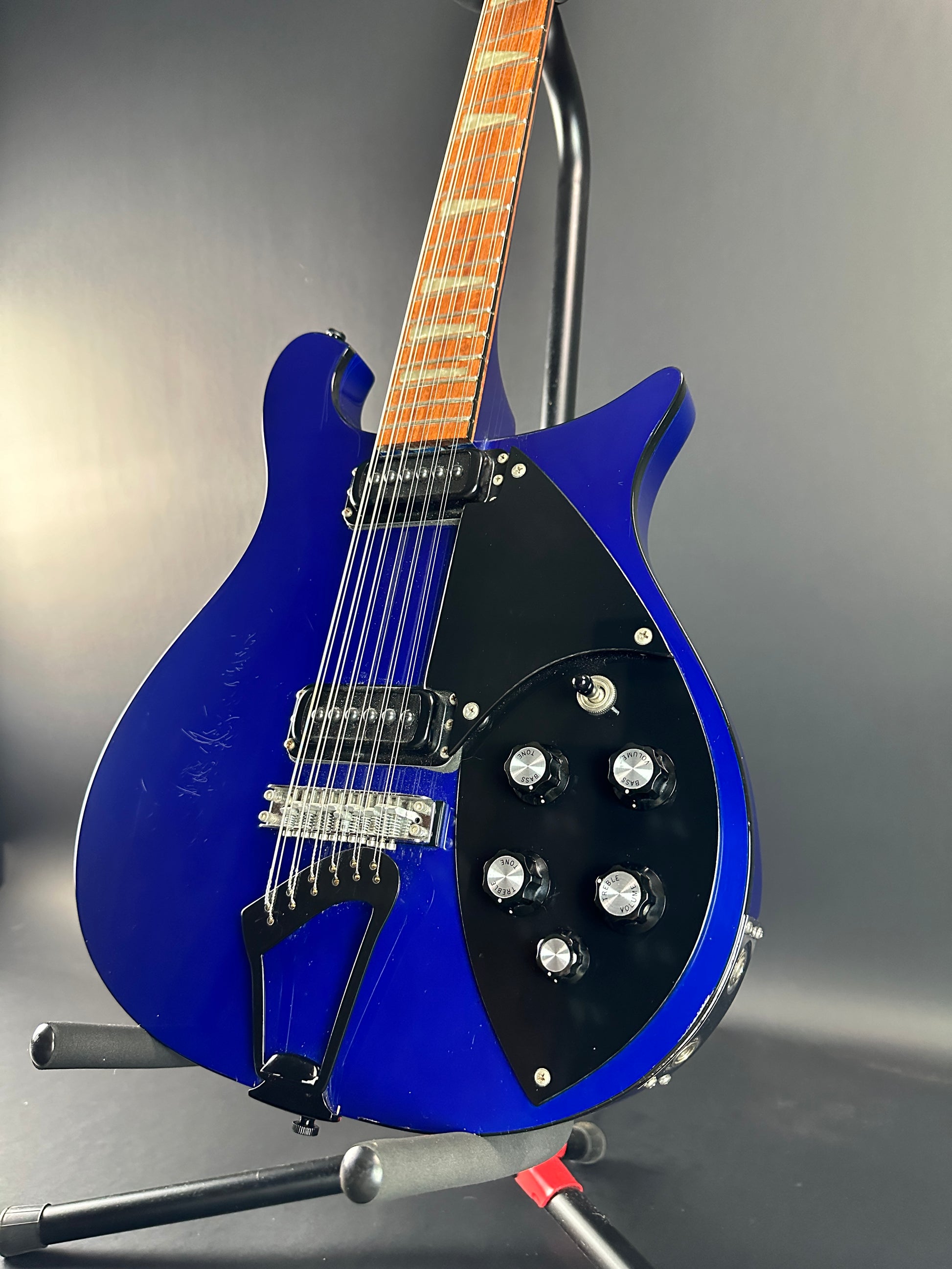 Front angle of Used 1988 Rickenbacker 620 Midnight Blue.