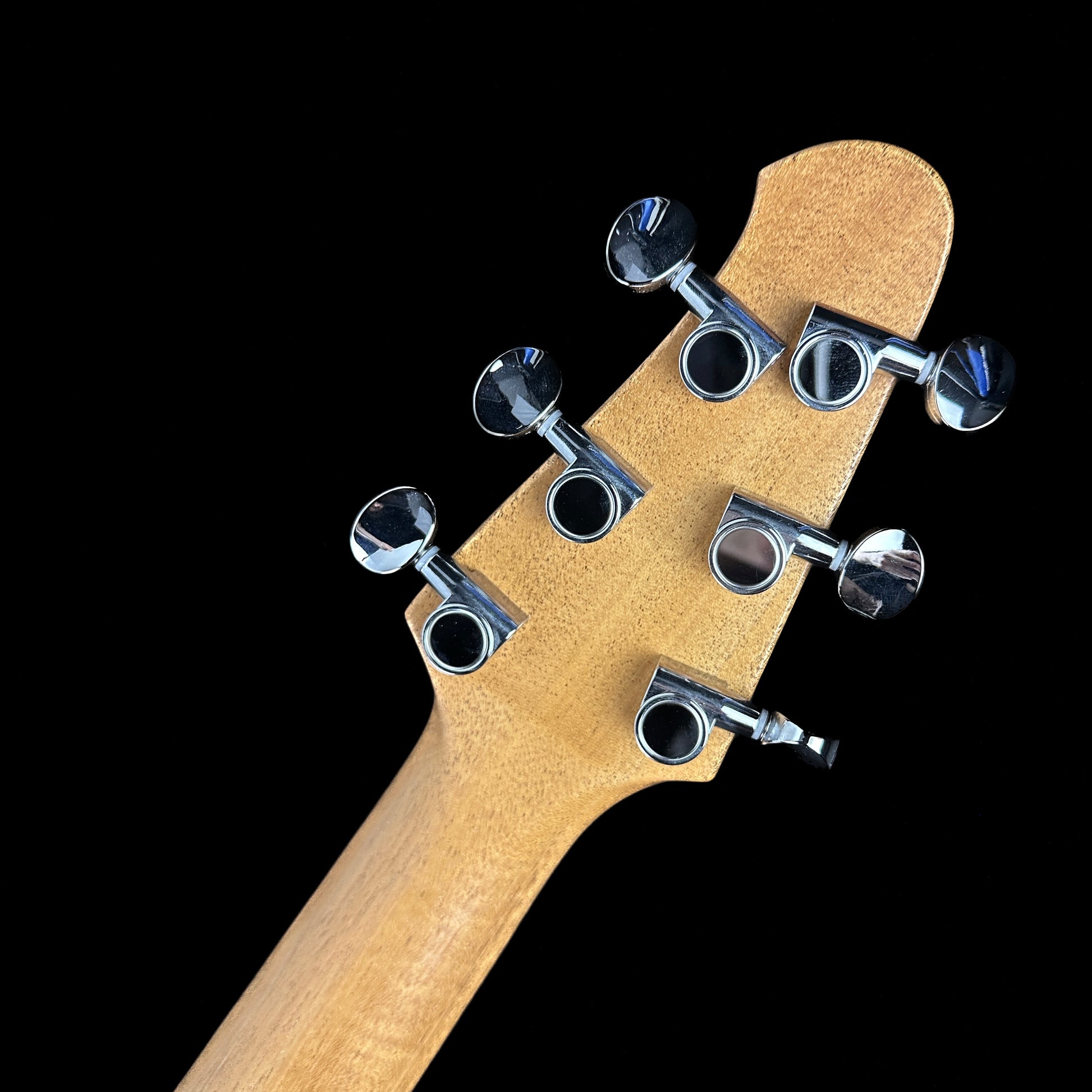 Back of headstock of Powers Electric A-Type FF42 British Racing Green Metallic Pearloid.