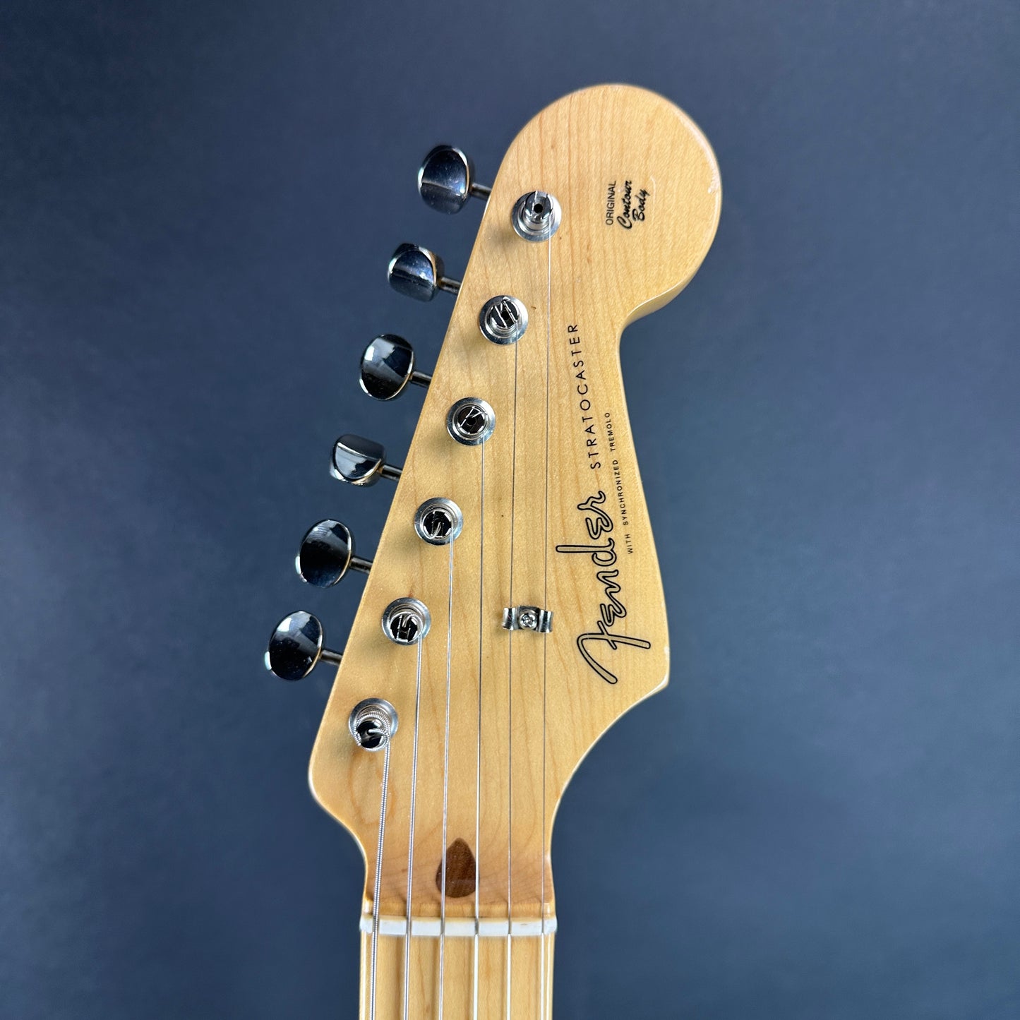 Front of headstock of Used 2017 Fender Wildwood '56 Strat Sunburst.