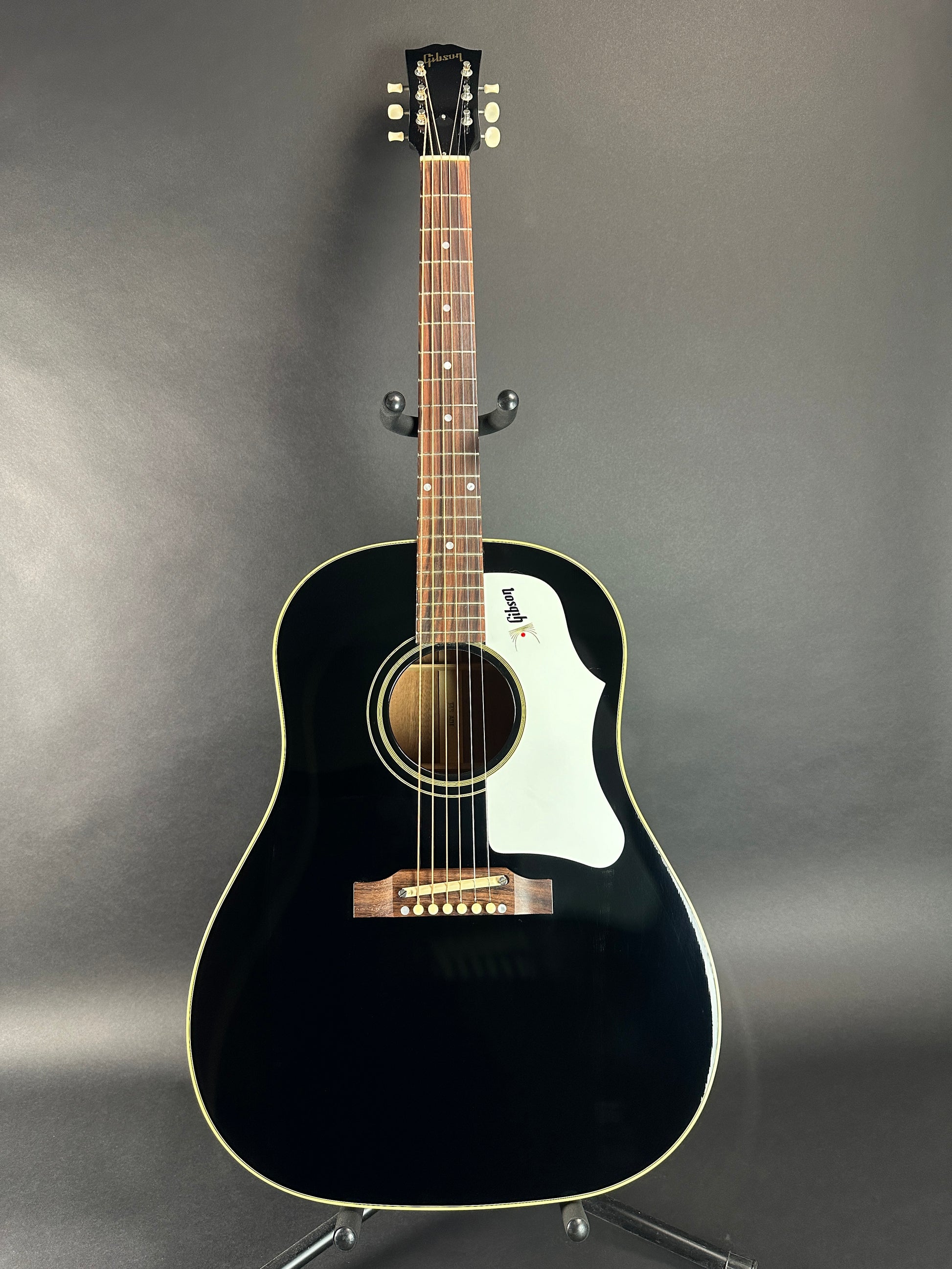 Full front of Used 2010 Gibson 60s J-45 Original Ebony Adi Top.