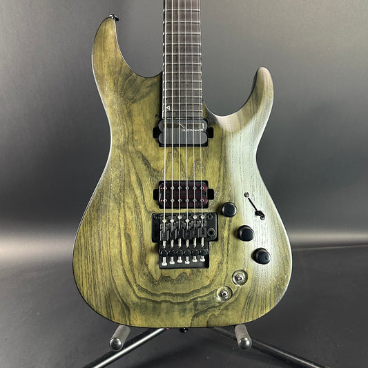 Front of Used Schecter C1 Apocalypse Ash Green Sustainer.