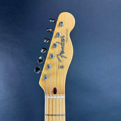 Front of headstock of Used Fender Custom Shop Vintage Custom Time Capsule 58 Tele White Blonde.