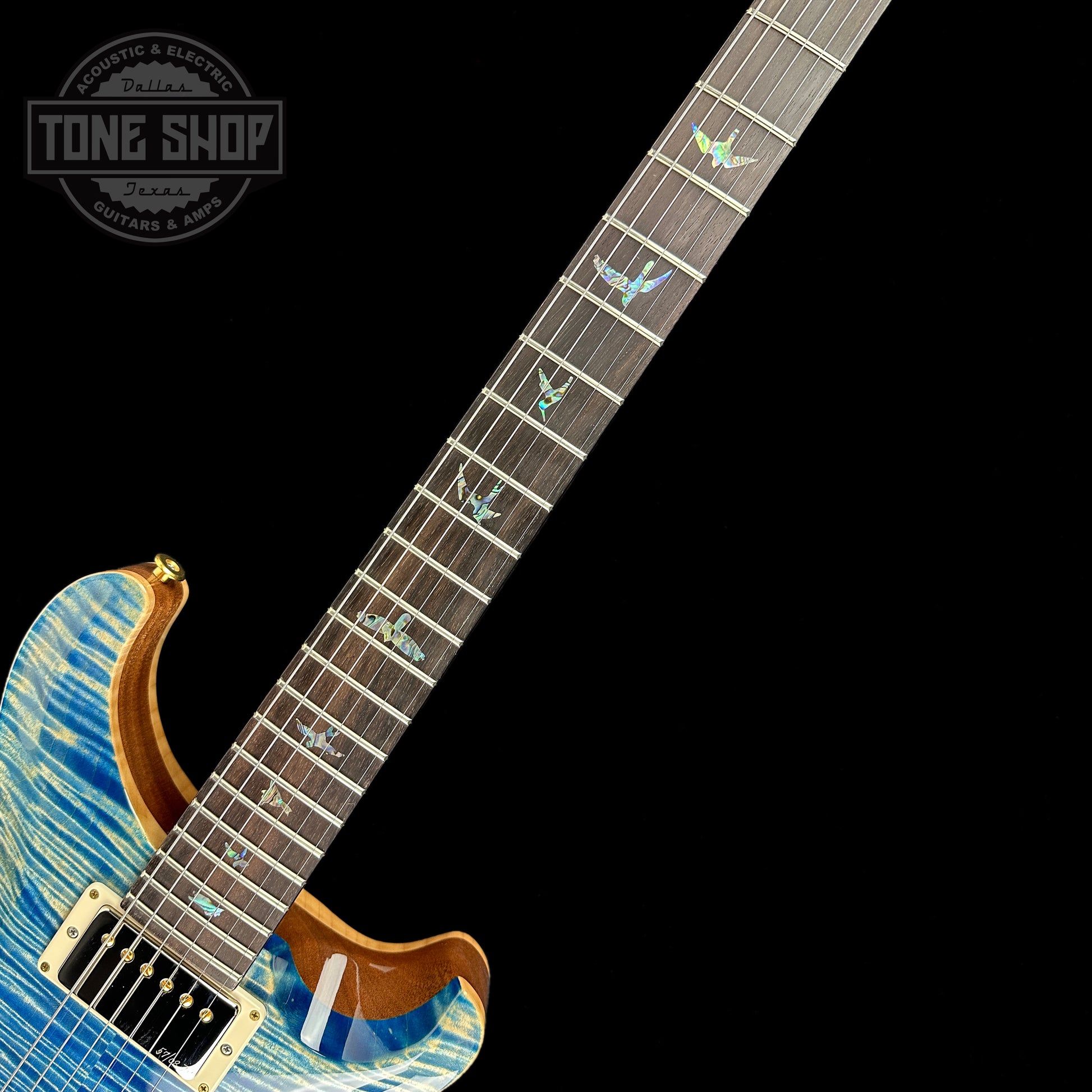 Fretboard of PRS Wood Library Hollowbody II Piezo 10-top Faded Blue Jean.