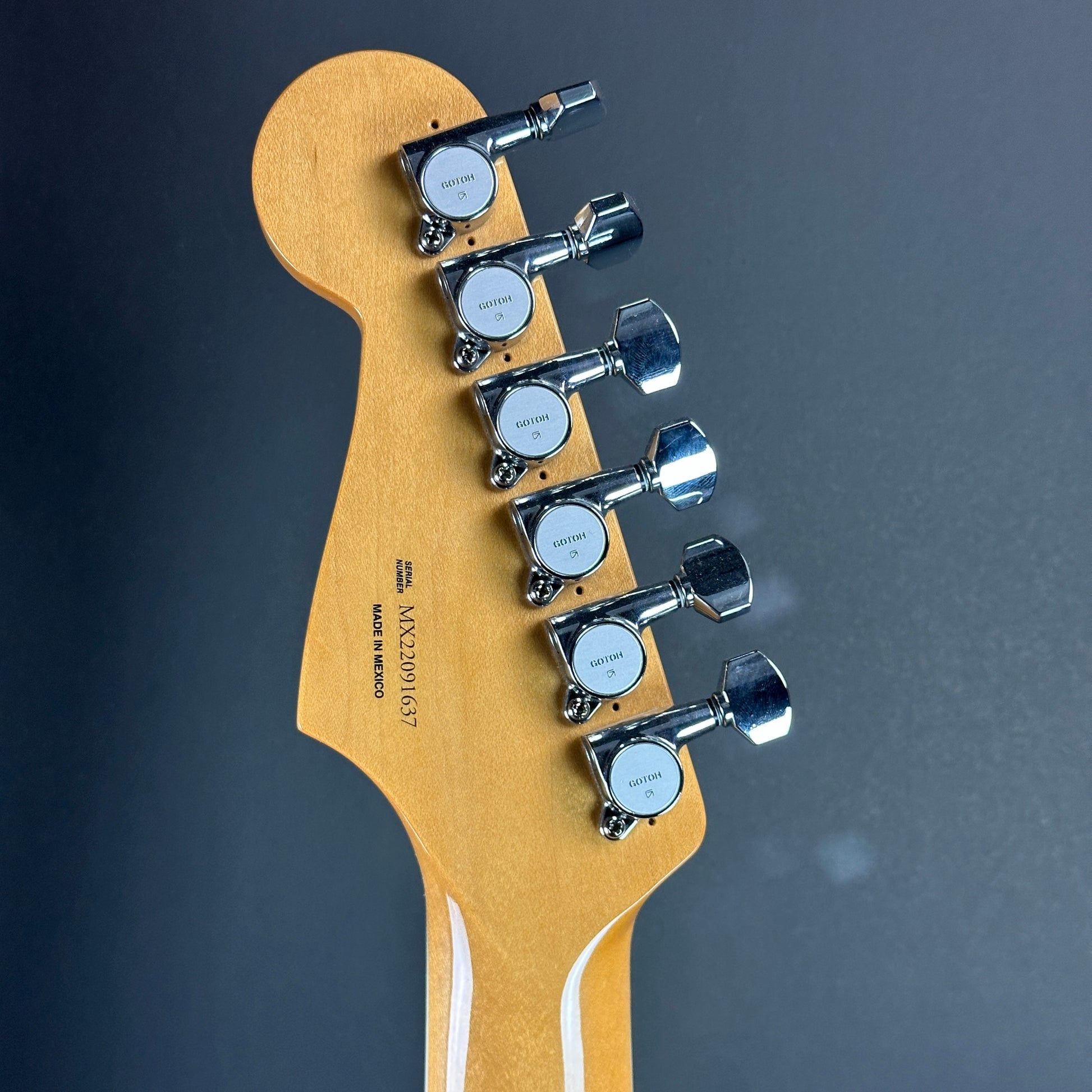 Back of headstock of Used Fender Kurt Cobain Jaguar 3-Color Sunburst.