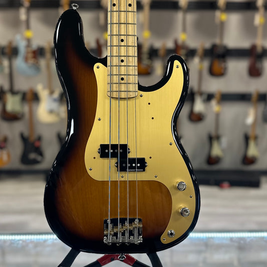 Front of Used 2024 Fender Made In Japan Heritage 50s Precision Bass MP 2 Color Sunburst w/bag TSS4540