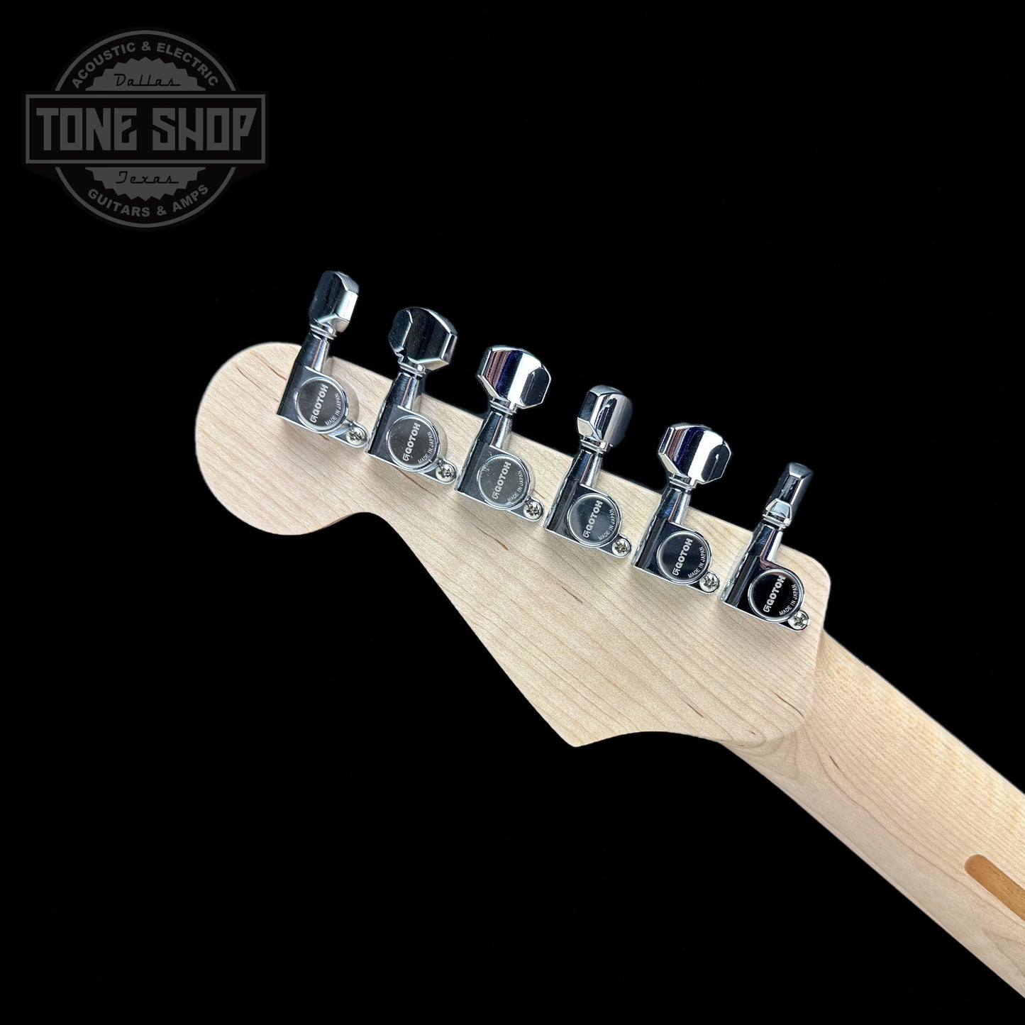 Back of headstock of Charvel Custom Shop SD 2H FR Silver Sparkle.