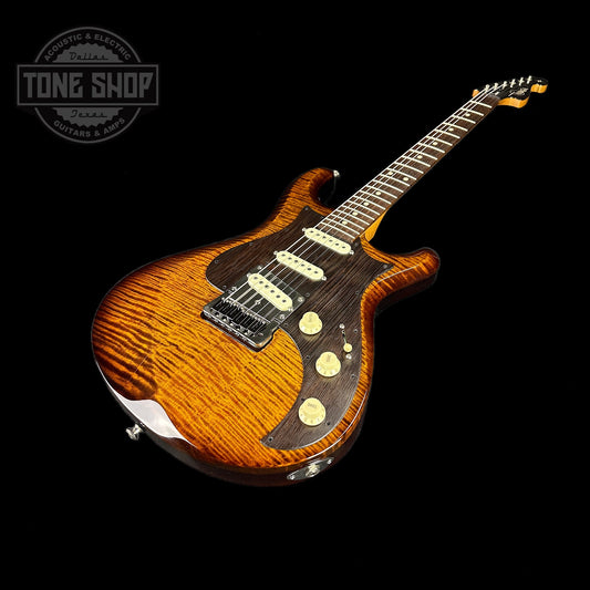 Front angle of Used Knaggs Severn Trem SSS Sunflower.