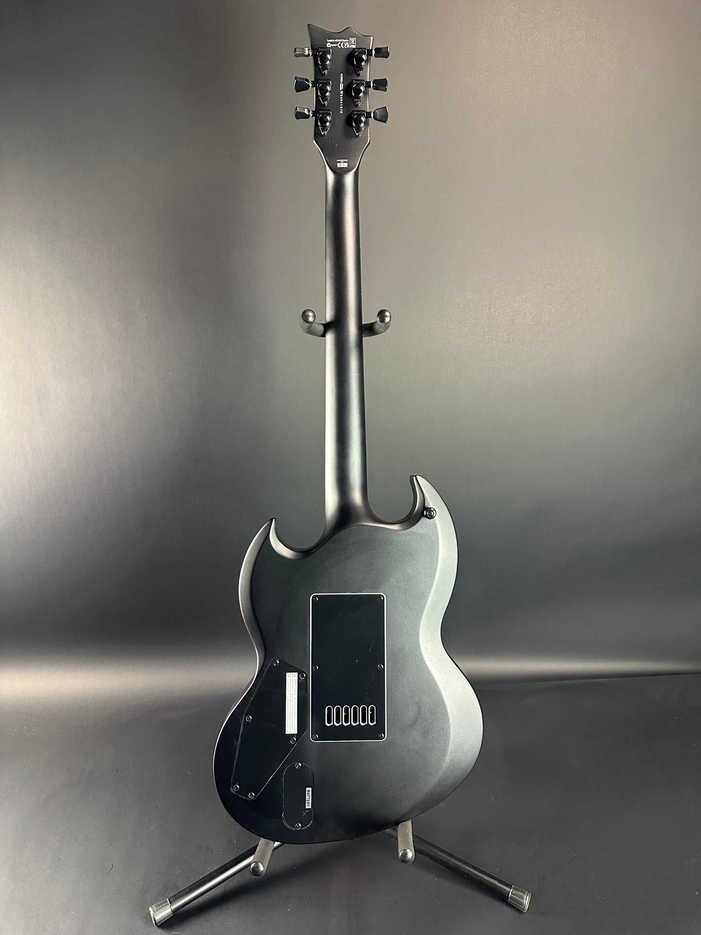 Full back of Used ESP LTD Viper 1000 Deluxe Satin Black.