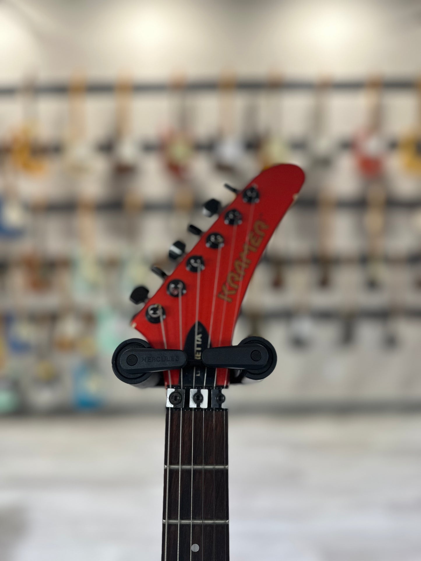 Headstock of Used Kramer Baretta Red w/EMG w/case TSS4026