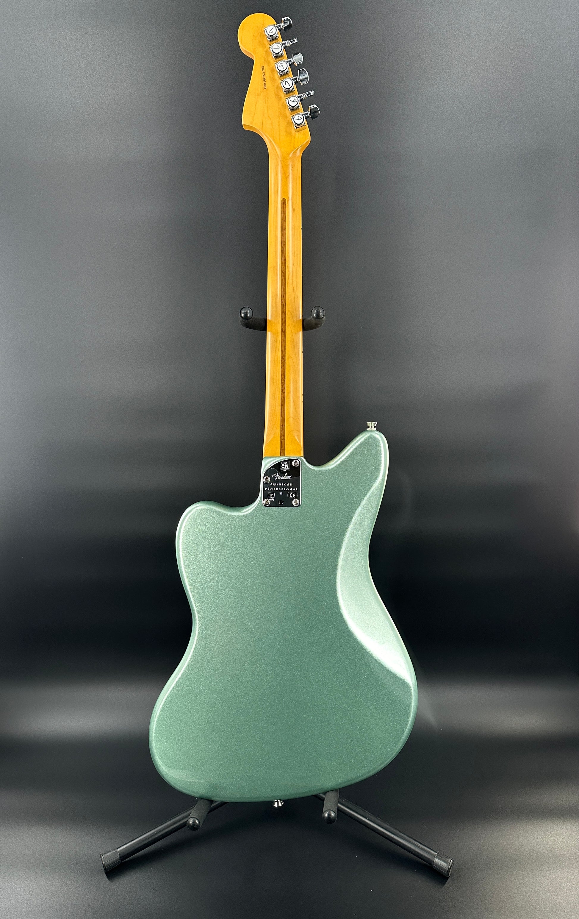 Full back shot of Used Fender American Pro II Jazzmaster Mystic Surf Green.