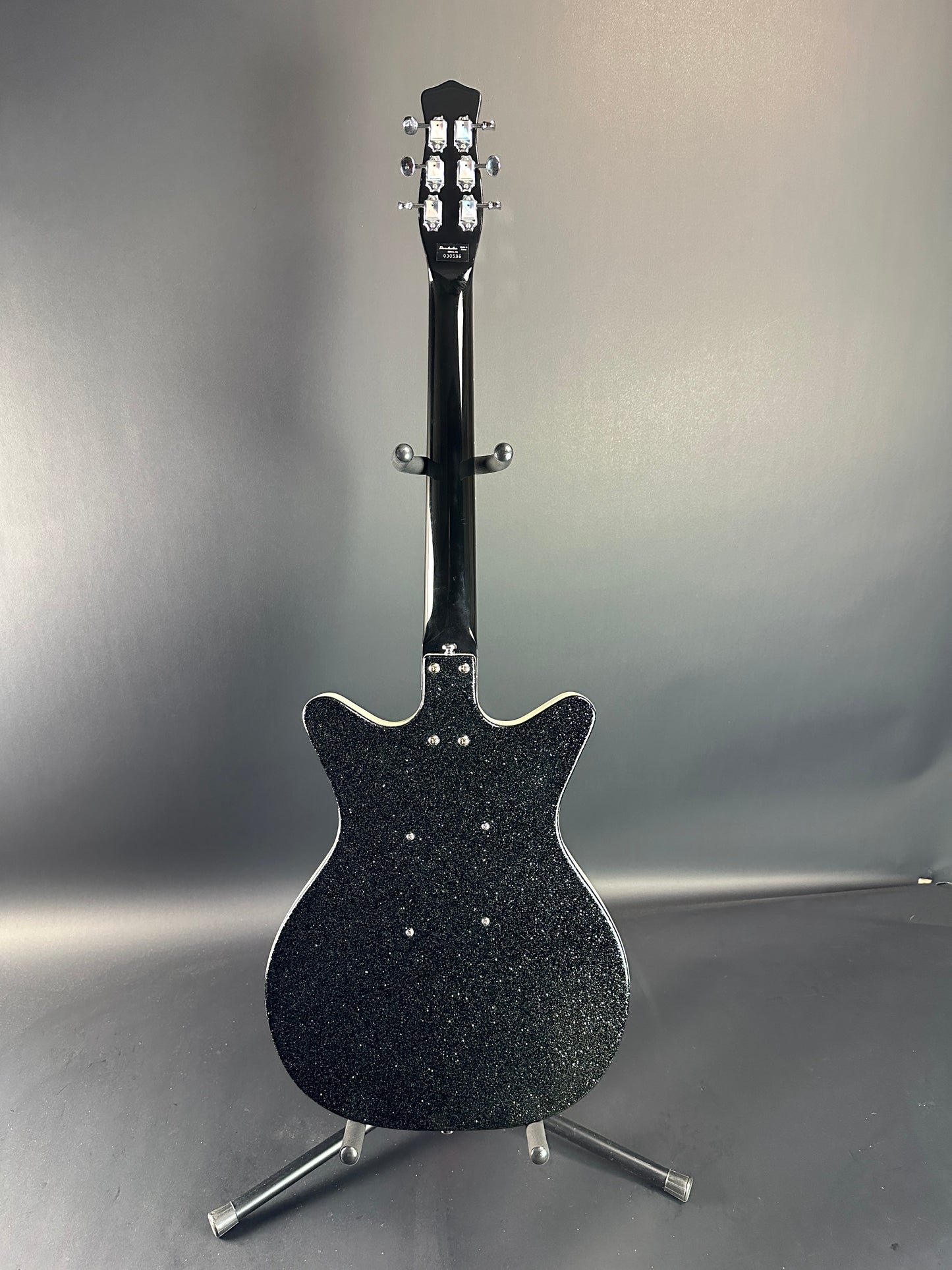 Full back of Used Danelectro '59 DC NOS Black Metal Flake.