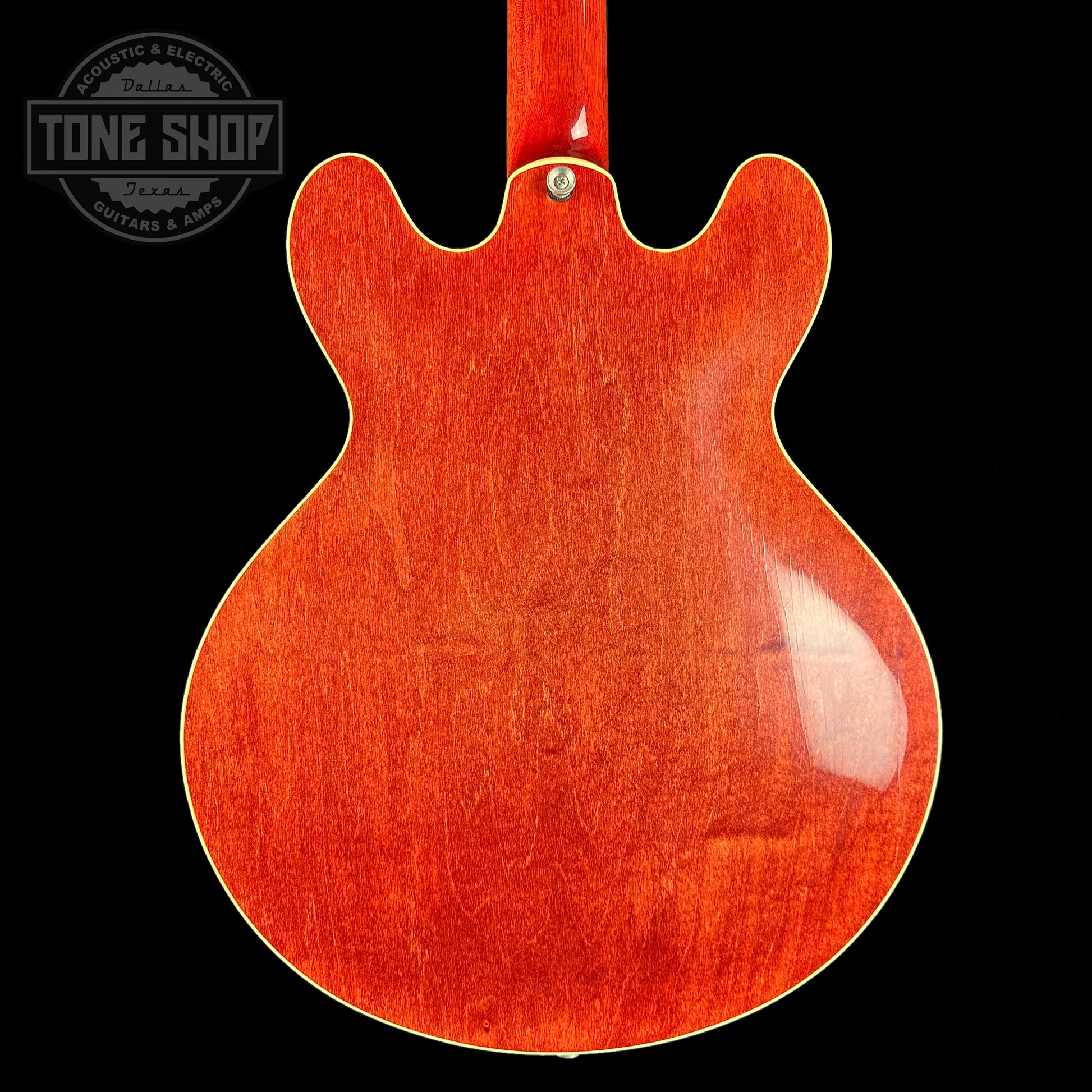 Back of body of Collings I35-LC Vintage Faded Cherry.