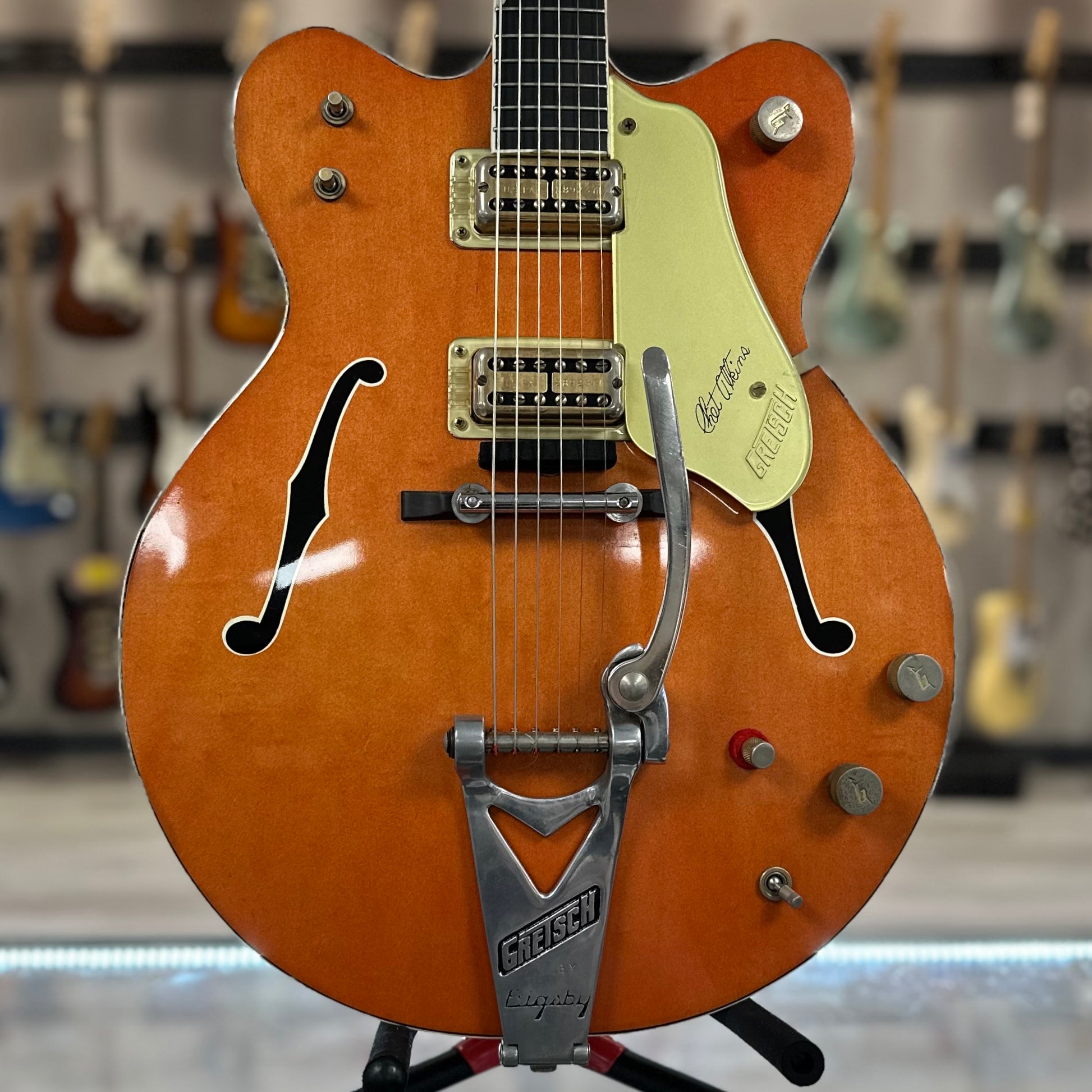 Front of Used Vintage 1964 Gretsch 6120 Chet Atkins Western Orange w/New Mute Pad w/Refret w/OHSC TSS4426