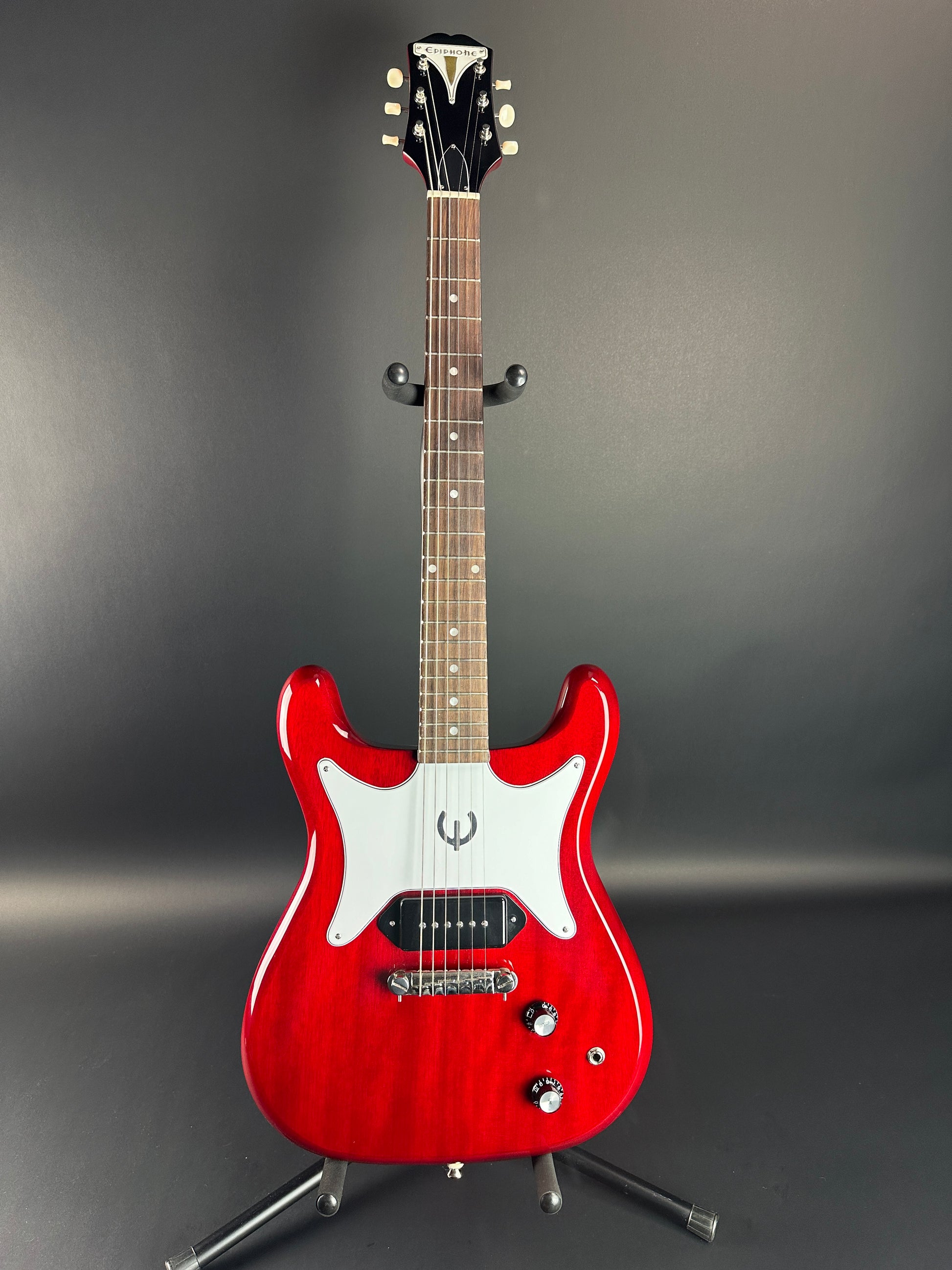 Full front of Used Epiphone Coronet Cherry.