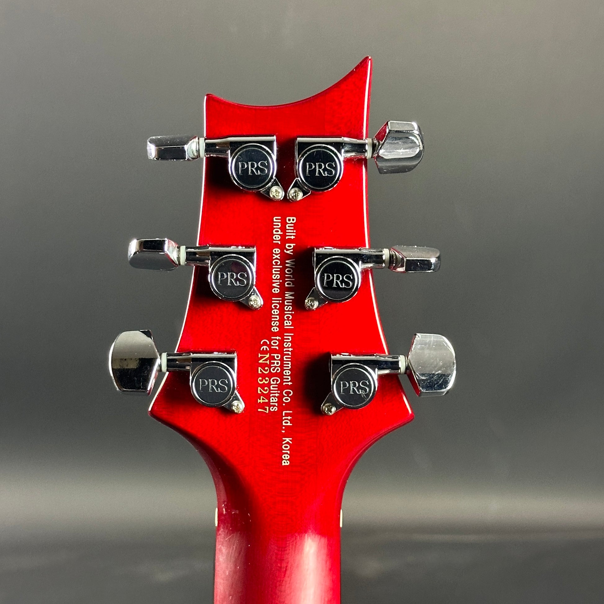 Back of headstock of Used PRS SE Mark Tremonti Cherryburst.