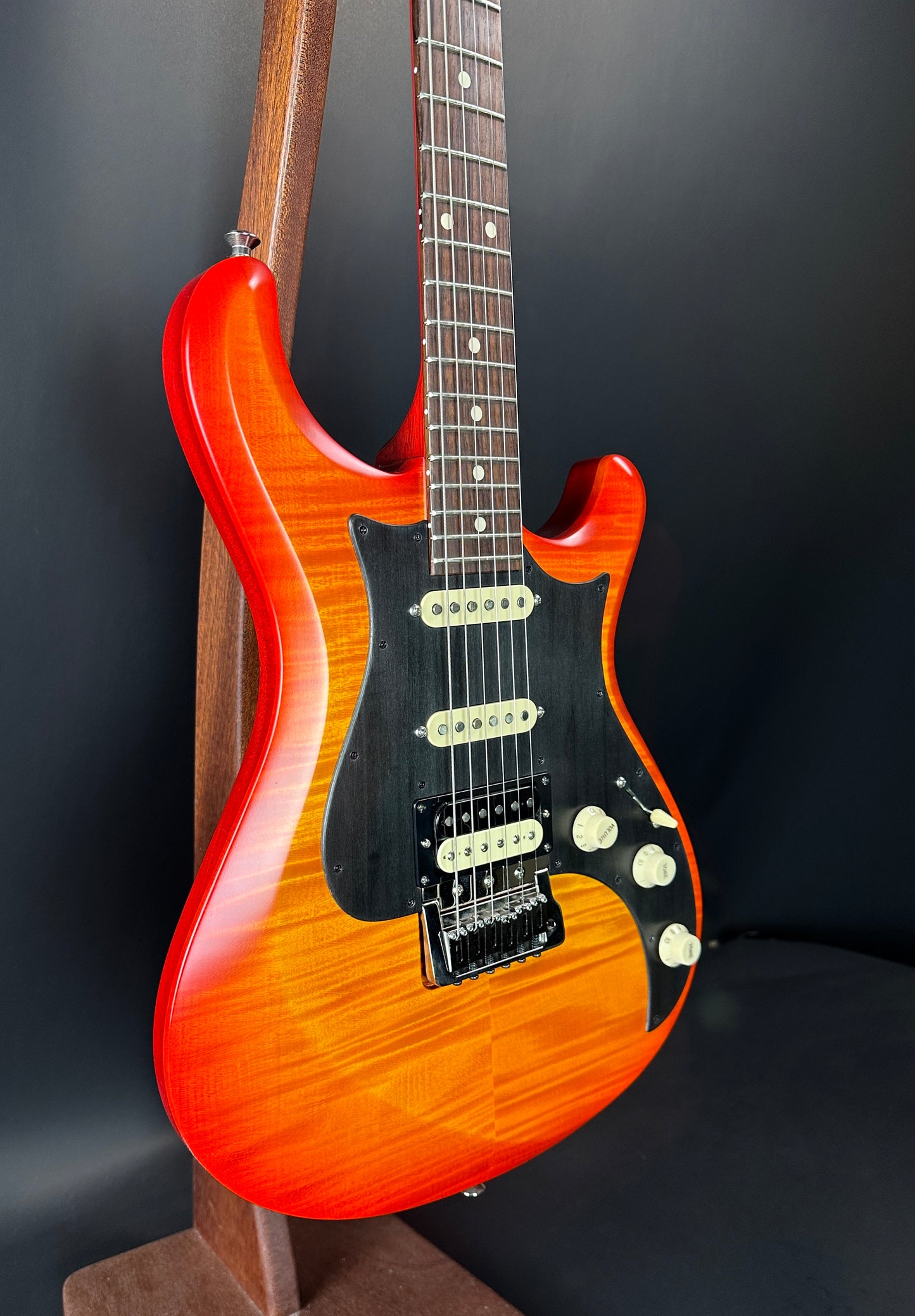 Front angle of Used Knaggs Severn HSS Cherry Sunburst.