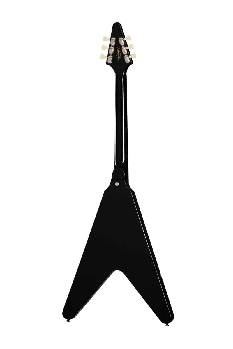 Back of Epiphone Jimi Hendrix Love Drops Flying V Ebony w/Graphic.