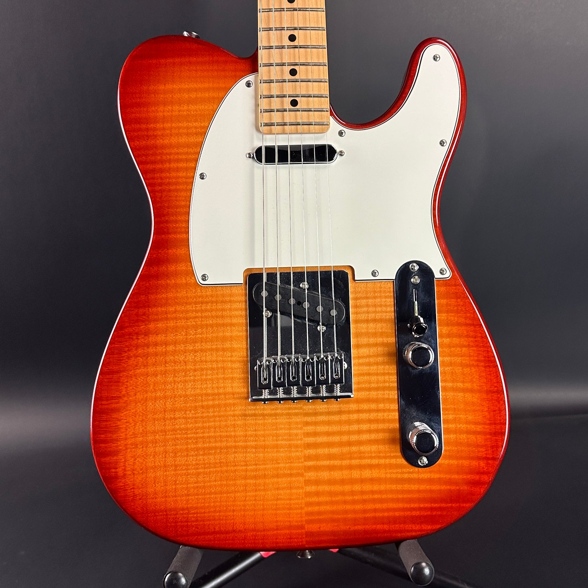 Front of Used Fender Player Telecaster Plus Top Sienna Burst.