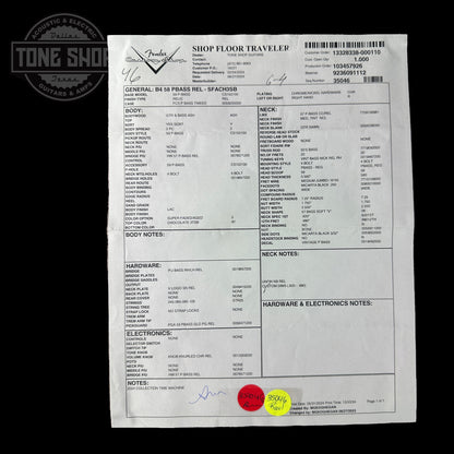 Spec sheet for Fender Custom Shop Time Machine '58 Precision Bass Relic Super Faded Aged Chocolate 3 Color Sunburst.