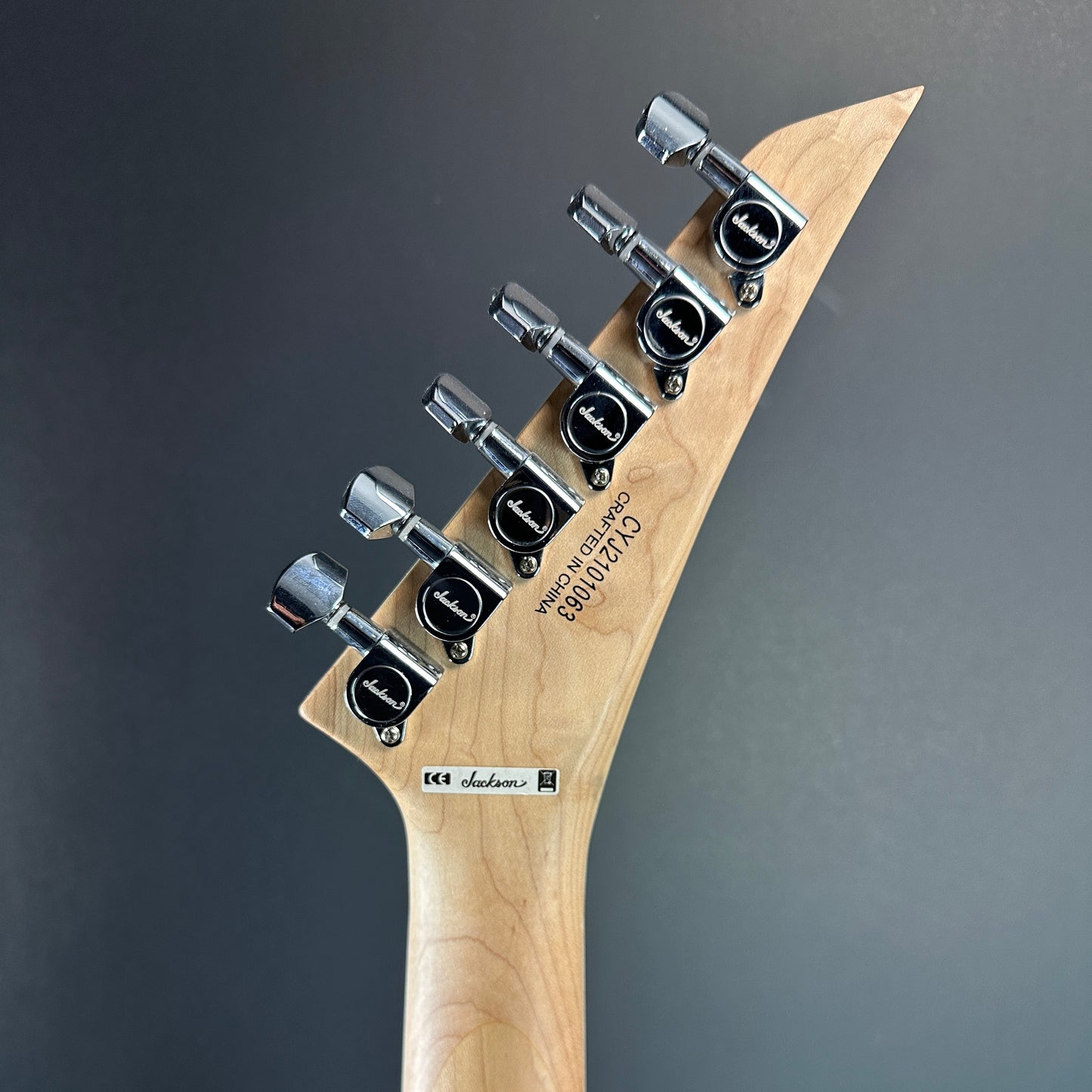 Back of headstock of Used Jackson Pro Series Soloist SL3R Ebony Fingerboard Mirror.