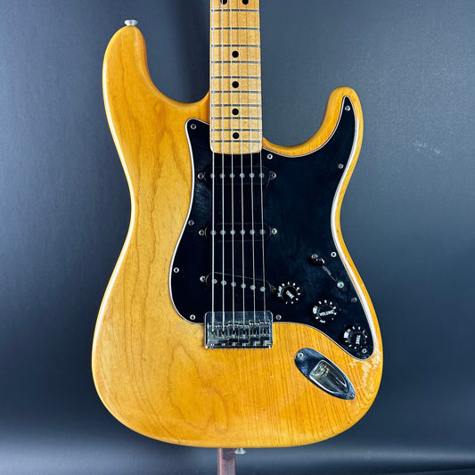 Front of Vintage 1976 Fender Strat Hardtail Natural.