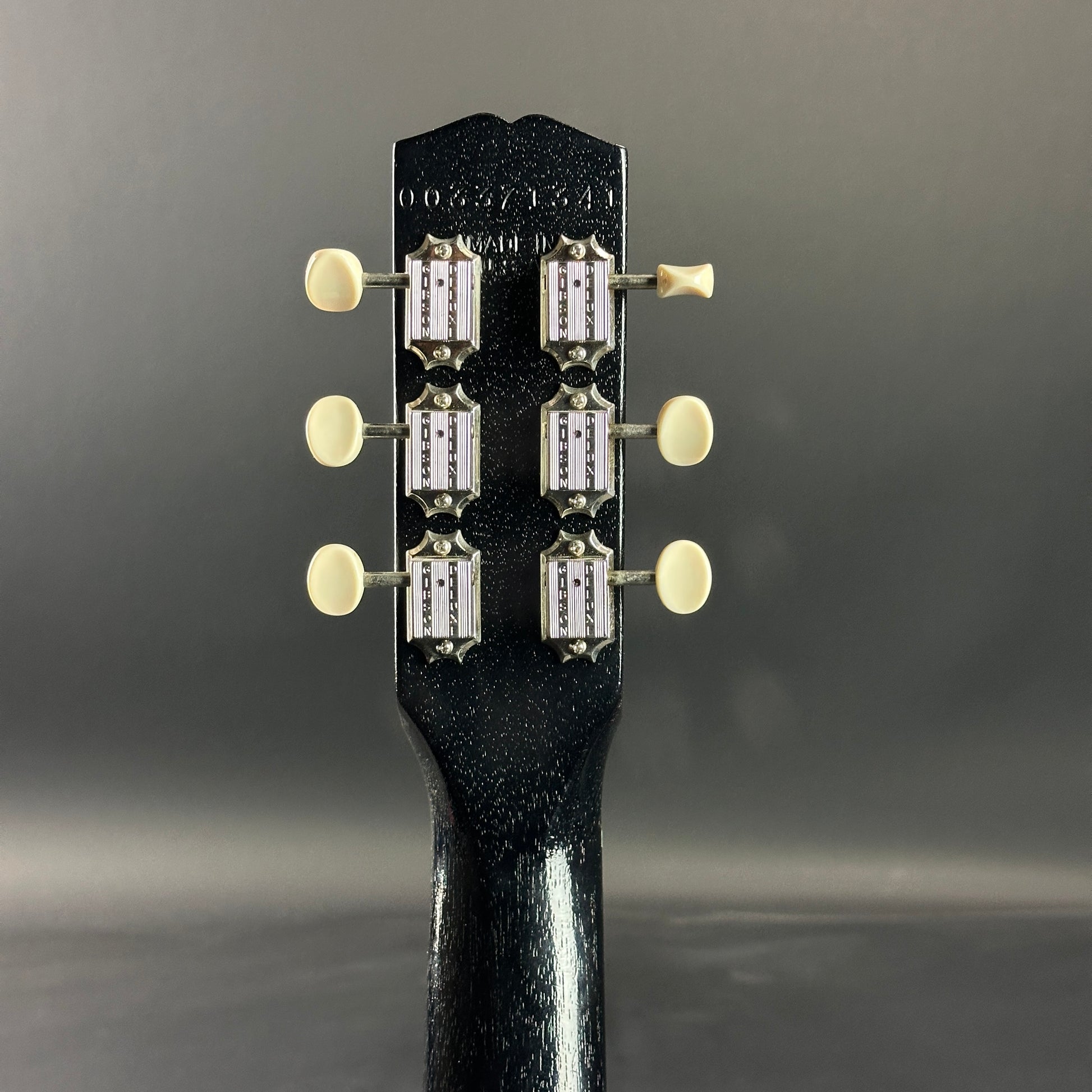 Back of headstock of Used Gibson Melody Maker Sunburst.