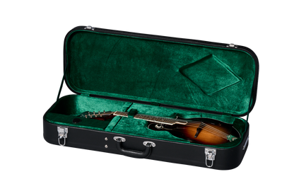 Open case of Epiphone F-5G Cremona Sunburst.