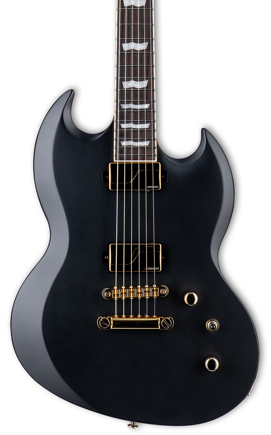 Front of ESP LTD Viper-1000 Vintage Black.