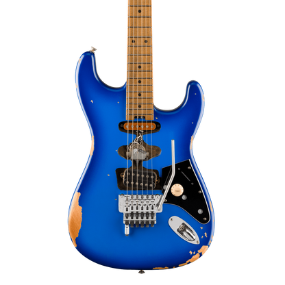 Front of EVH Limited Edition Frankenstein Relic Series MP Blueburst.