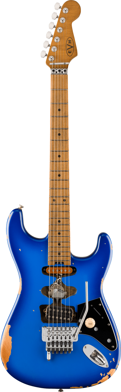 Full frontal of EVH Limited Edition Frankenstein Relic Series MP Blueburst.