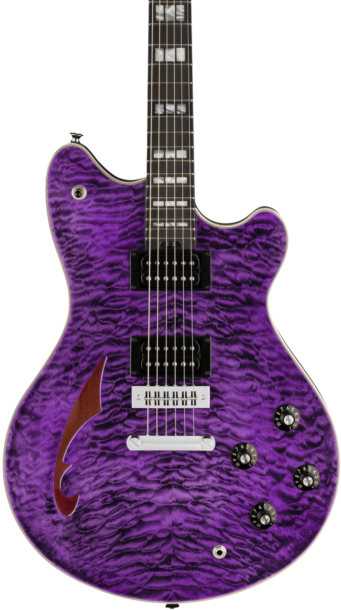 Front of EVH SA126 Special QM Trans Purple Ebony.