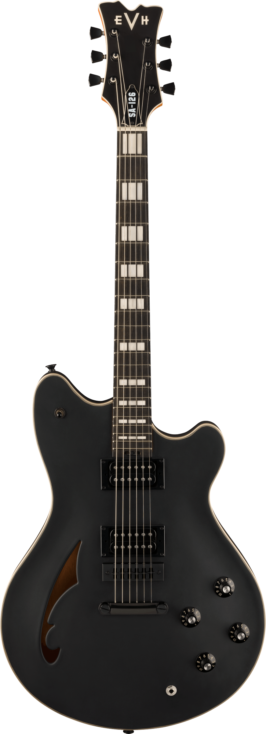 Full frontal of EVH SA126 Special Solid Stealth Black Ebony.