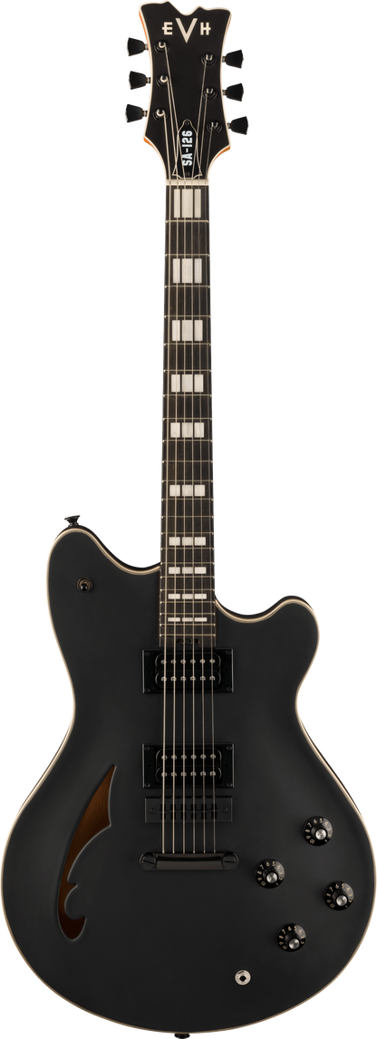 Full frontal of EVH SA126 Special Solid Stealth Black Ebony.